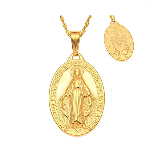 BOBIJOO Jewelry - Petit Pendentif Collier Médaille Vierge Marie Acier Or Femme Fille Enfant+Chaîne