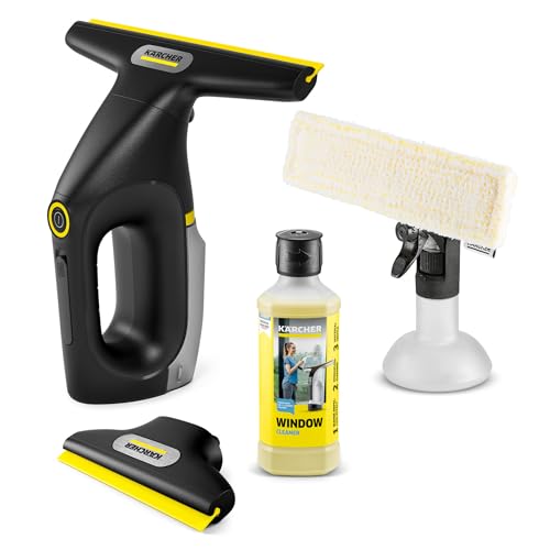 KÄRCHER limpiadora de cristales con batería WV 3 Comfort Precision+ Black, autonomía: 35 min, depósito XXL: 200 ml, 2 boquillas, botella pulverizadora, gancho para ducha, limpiacristales (500 ml)