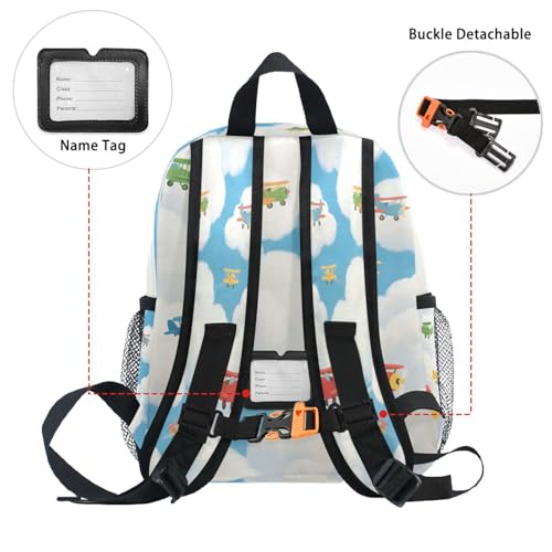 Airplane in Clouds Mini Backpack for Girls Bottle Pockets Kids Student Bookbag for Travling S3