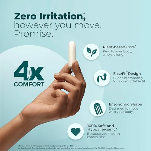 Image of Nua EaseFit Tampons for Light Flow | 16 Tampons | Gynaecologically Tested | Hypoallergenic | Rapid Absorption Core | Leak-Proof Protection
