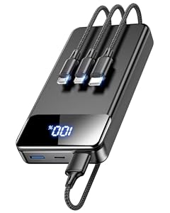 Aokus Portable Charger, 60000mAh Power Bank, 3-in-1 Cables Battery Pack