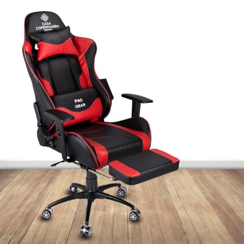 Image of Casa Copenhagen , Designed in Denmark,High-Back Italian Leather Gaming Ergonomic Chair with Footrest, Luxurious Memory Foam Seating & Multi Function Arm - Blush Red & Black