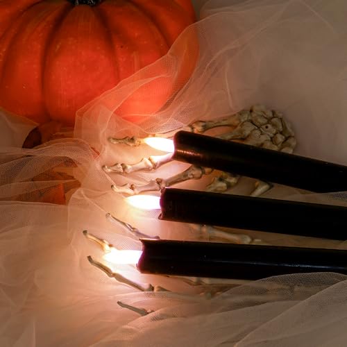 Image of SHENSY Halloween Flameless Taper Candles -6Pack Orange and Black Real Wax LED Candlesticks with 3D Flickering Flame, Battery Operated with Remote & Timer - Spooky Window and Table Decor