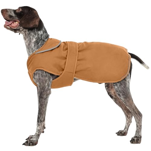 Kuoser Wasserdicht Hundemantel Hundejacke für Kleine Mittelgroße Hunde, Reflektierende Leinwand Wintermantel Große Hund Mantel Welpen Fleecejacke Wintermantel Hundeweste mit Gurtloch, L Braun