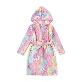 PATPAT Girls Unicorn Fleece Bathrobe Gifts for Girls Soft Hooded Pajamas Dressing Gown Sleepwear with Pockets Multcolor-Rainbow 13-14 Years