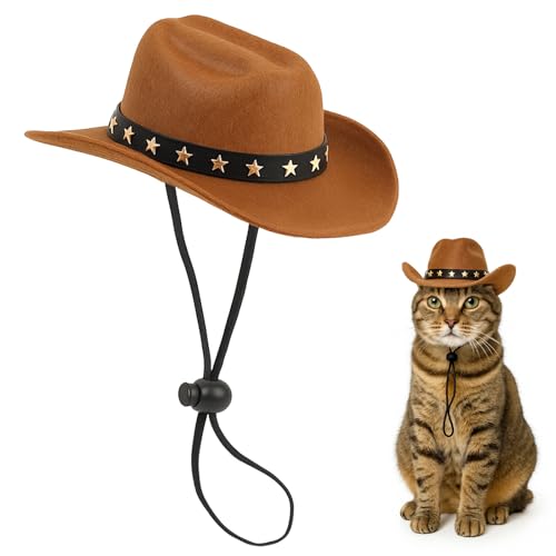 Pet Cowboy Costume Cosplay Cap Adjustable Brown Dog Hat Puppy Holiday Costume Mini Funny Cat Cap Pet Party Decoration West Cowboy Accessories Party Cosplay Wearing for Cats Dogs