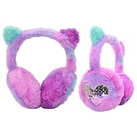 IHCEMIH Ear Muffs Girls Cat Sequins Earmuffs Winter Accessories Fluffy Plush Adjustable Outdoor Thermal Ear Warmer Skiing Running Ears Covers Protector from Wind Cold Gift for Children Ladies Purple