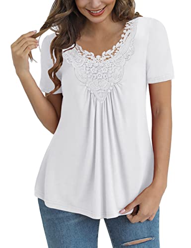 Image of Tralilbee Women's Plus Size Tops Casual Blouse Short Sleeve Lace Crochet Tunic Tops, M-4XL