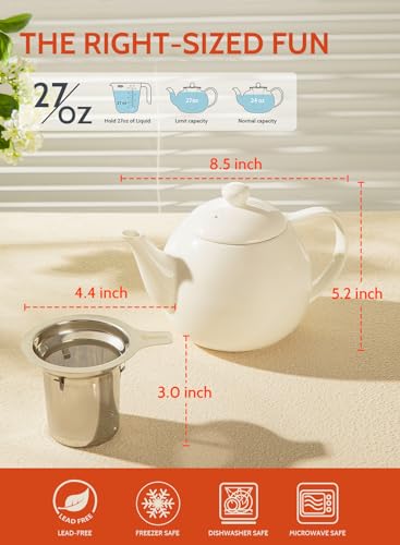 Sweese PORCELAIN TEAPOT-STAINLESS-S-WHITE Teapots For Tea, 27 Oz Porcelain Tea Pot thumb #2