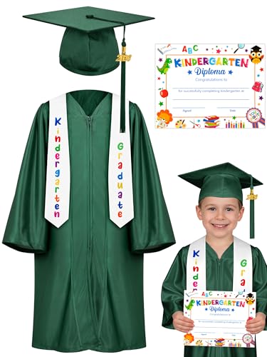 Image of QZYL Kindergarten Graduation Cap and Gown Set, 2026 Congrats Grad Outfit with Tassel & Certificate for Kindergarten