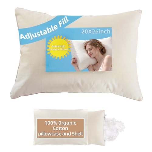 LOFE® Adjustable Organic Pillow 20x26 with Organic Cotton...