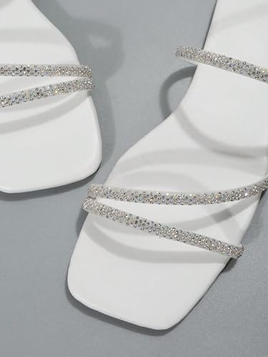Image of GORGLITTER Women's Rhinestone Wedding Flat Sandals Sparkly Strappy Glitter Dressy Slip on Bling Bridal Prom Cute Slide Shoes