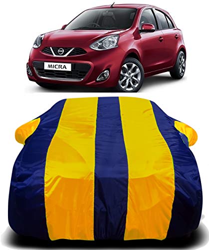 Image of Waterproof Car Body Cover Compatible with Nissan Micra Dust Proof Cover Protects from Rain and Sunlight Uv Proof | Yellow Stripes