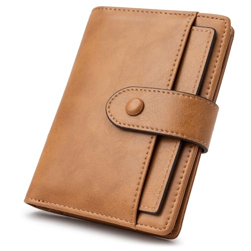 Image of Alldaily Small Slim RFID Blocking Leather Wallet for Women, Bifold with 10 Card Slots and Coin Pocket (Brown)