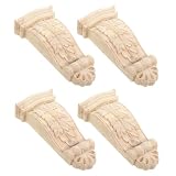 SHOWERORO Holzkonsolen 4 Stück geschnitzte Konsolen beige Holz, robuste architektonische Applikationen für Kaminsimse und Arbeitszimmer, rustikaler europäischer Stil, Maße 11 x 5 x 2,5 cm