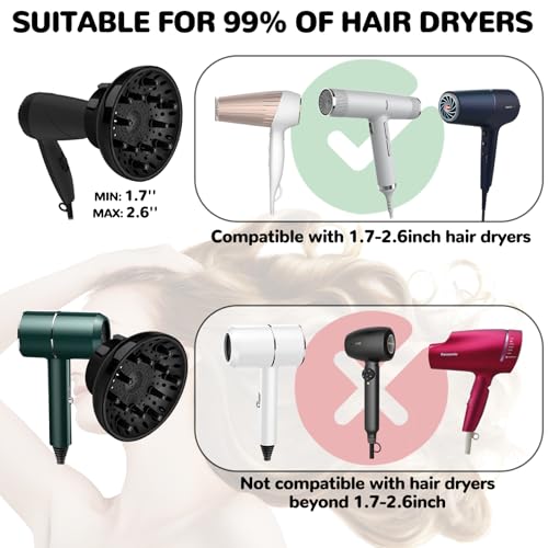 YUNAI Universal Hair Diffuser, Adjustable Attachment, Fits Most Kinds of Blow Dryer, Diameter 4.3cm to 6.5cm Prefer, Professional Salon Frizz-free Fast Blow Drying Diffuser for Curly Hair.(Black) - Image 7