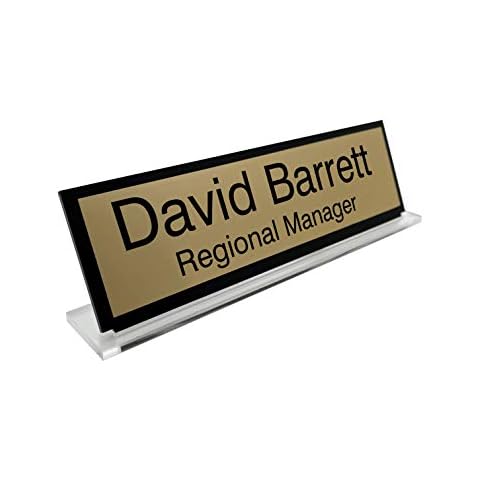 Badgemaster Premium Gold Custom Personalised Office Home Desk Name Plaque Acrylic Black Cover
