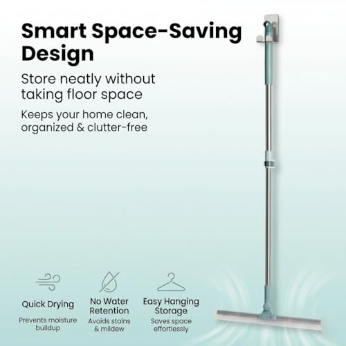 Image of Heavy-Duty Silicone Floor Squeegee with 180 Rotating Head, Stainless Steel Extendable Handle, 20 Inch Blade, for Wet & Dry Cleaning