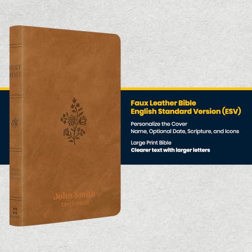 Image of Personalized ESV Large Print Bible for Adult, Name Engraved, Standard Size | Customize Your Camel Faux Leather Bible Your Way, Stay-Open Lay-Flat & Easy-Read Two-Column, Christian Occasion Gift