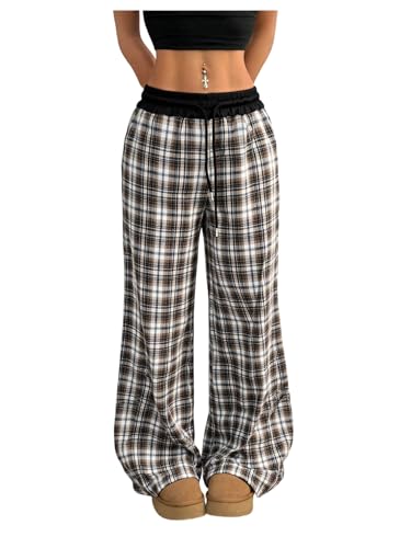 Image of SOLY HUX Women's Plaid Checkered Pants Flannel Pajama Pants with Pockets