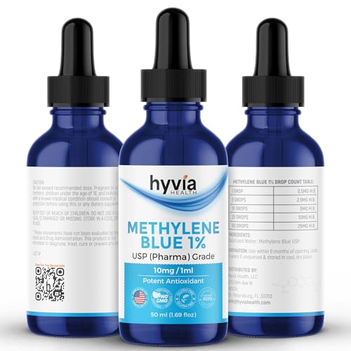 Methylene Blue 1% USP Pharmaceutical Grade For Humans - 99.99% Purity - Third-Party Tested, ISO-Certified, Formaldehyde & Alcohol Free Liquid Drops - 50mL (1.69oz) with Dropper | USA Made