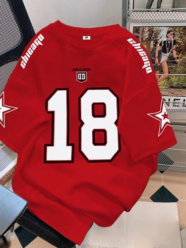 Image of SXV STYLE Chicago Sports Jersey, Number 18, Black with Red Graphics, Short Sleeve T-Shirt