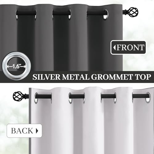 Yakamok Room Darkening 100% Blackout Curtains Grommet Window Treatments with 2 Thick Layers-Charcoal Grey Thermal Insulated Drapes Set of 2 Panels for Bedroom Living Room 52 Inches by 84 Inches Length