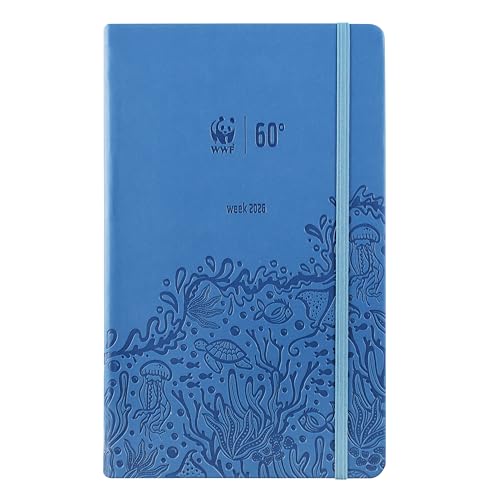 WWF Large – Agenda 2026 semanal de 12 meses, con elástico y doble marcador, 192 páginas, con calendario y planificador 2026 – 13 x 21 cm, azul