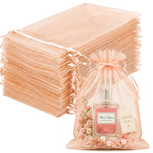 Image of FUNFERY 100PCS Peach Champagne Organza Gift Bags 4x6in,Drawstring Pouch