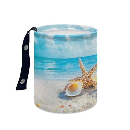 Image of Sea Star Shell Car Trash Bin Hanging, Waste Basket - Cute, Portable, Collapsible, Waterproof Rubbish Bag for Back Seat, Floor, or Hanging Headrest