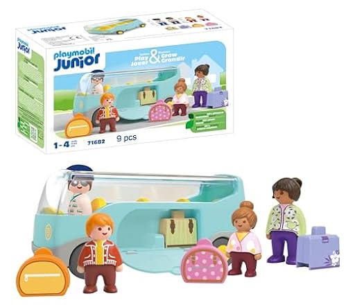PLAYMOBIL Junior 71682 Autobús, Incluye Piezas de Equipaje y Cuatro Figuras, Juguete sostenible Hecho de plásticos a Base de Plantas, Juguetes para niños a Partir de 1 año | Ya disponible en tu tienda friki favorita! En mundofriki.es!