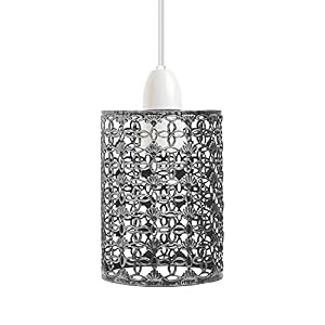 LEDSone Industrial Style Brushed Silver Metal Cage Lampshade – Easy Fit Wire Cage Light Shade for Indoor Pendant Lights for Dining Room, Bedroom, Loft, and Hallway (1 Pack)