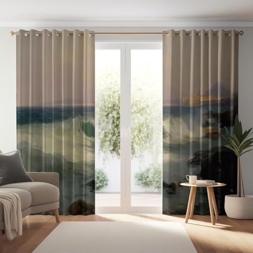 TMMDH Paisaje De MontañA Cortinas Opacas Estilo con Elementos Naturales Cortinas Termicas aislantes Frio y Calor Tres Pisos Tela Suave Tres Pisos Tejido 2 Piezas 80x150 cm para Salon