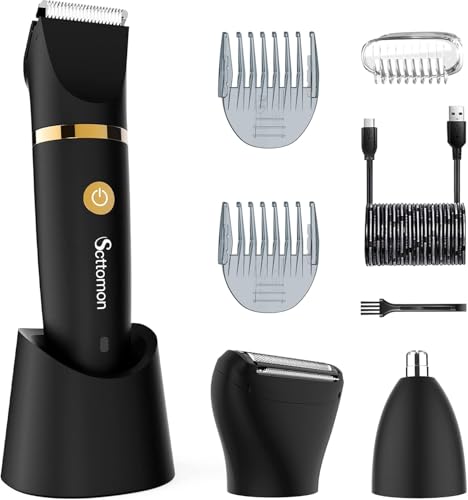 Scttomon Electric Groin Hair Trim Ball Trimmer for Men Body Shaver Below-The-Waist Groomer Nose Hair Trimmer Waterproof Cordless 3 in 1