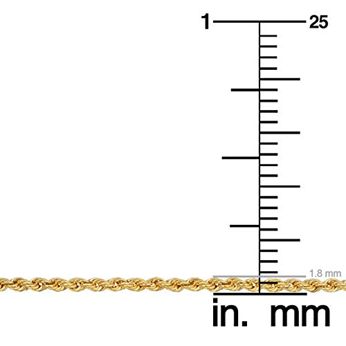 10k Yellow or White Gold 1.8 mm Classic Rope Chain Necklace for Men and women (14, 16, 18, 20, 22, 24, 26 or 30 inch)4