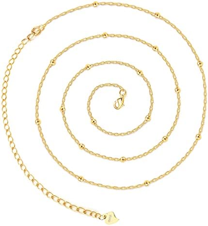 Sterling Silver Waist Chain for Women Adjustable Beads Pearl Belly Chain 14K Gold Beach Bikini Body Chain 31-37 inch Waist Chain