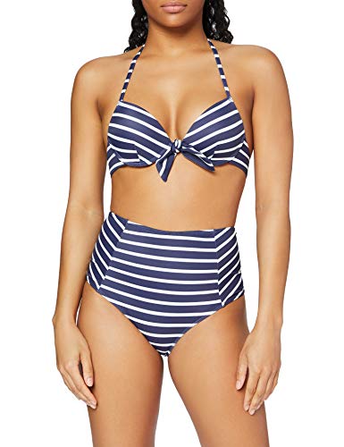 Iris & Lilly Damen Neckholder-Bikini mit Hohem Bund, Marineblau, Streifen,...