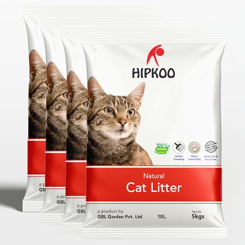 Hipkoo Exclusive Cat Litter 20Kg 100% Natural Unscented Bentonite Clay Dust Free Fragrance Free Absorbent Eco-Friendly Sand for All Breeds of Cats 4 P