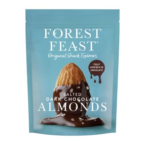 FOREST FEAST Salted Dark Chocolate Almonds 8 x 120g | Dark Chocolate Coated Salted Almonds with Real Belgian Dark Chocolate, Gluten Free High Protein Vegan Snack Cover