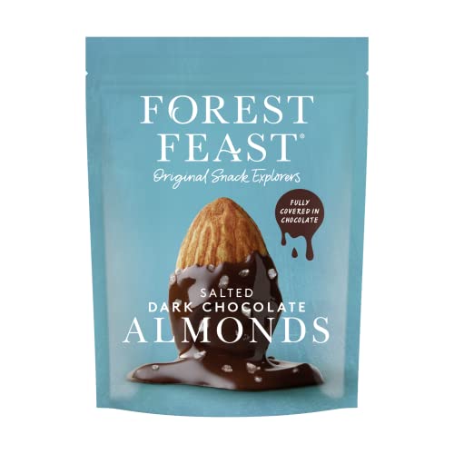 FOREST FEAST Salted Dark Chocolate Almonds 8 x 120g | Dark Chocolate Coated Salted Almonds with Real Belgian Dark Chocolate Gluten Free High Protein Vegan Snack