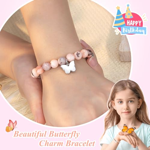 UNGENT THEM 6-16 Year Old Girls Birthday Butterfly Gifts, Butterfly Natural Stone Bracelet for Daughter Granddaughter Niece2