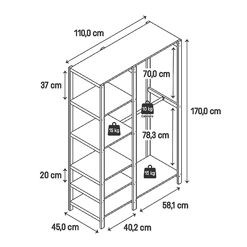 Estante Arara Closet para Roupas Calçados Expositor com Cabideiro e Prateleiras em Madeira