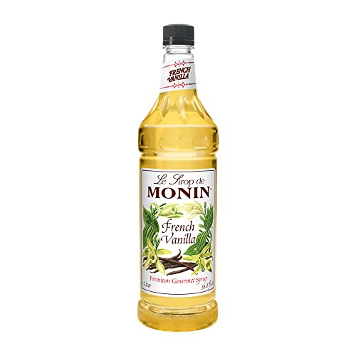 Monin - Jarabe de vainilla francesa, en caja, sabor versátil, sabores naturales, ideal para cafés, cócteles, batidos y bebidas para niños, sin OMG, sin gluten (1 litro)