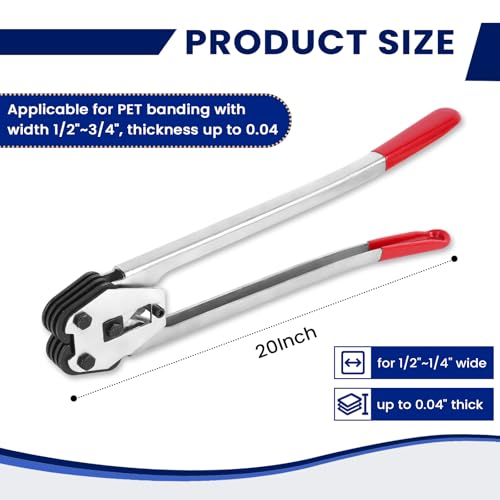 Image of Steel Banding Tool Strapping Sealer - 2 in 1 Crimper & Sealer with 20 inch Extra-Long Handle and Enhanced Bite for PET Banding 1 /2 inch~3 /4 inch-Steel Strapping Tool for Heavy Duty Package
