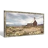 Country Wall Art Framed Picture: Large Farmhouse Old Barn Wood Painting Decor Rustic Bedroom Living Room Farm Scene Print Horizontal Panoramic Nature Landscape Countryside View Artwork for Home