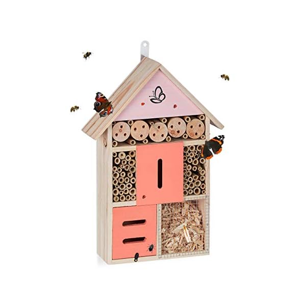 Relaxdays Insektenhotel, Nisthilfe Wildbienen & Käfer, Garten, Balkon, Bienenhotel zum Aufhängen, HBT 40x28x9 cm, Natur