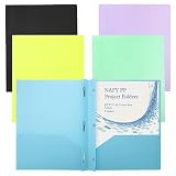 NAFY Project Folders with 2 Pockets,Plastic File Folders 5 Packs 5 Colors with 3 Fasteners A4 Letter