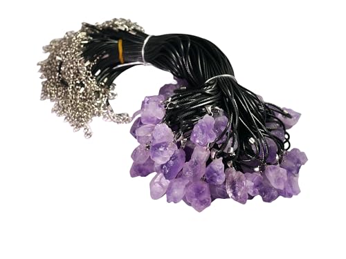 Wholesale 100-Pack Natural Crystal Pendant Amethyst Raw Stone Necklace Bulk Jewelry, Purple Crystal Quartz - Wholesale Items for Boutique (100PCS Lot)2