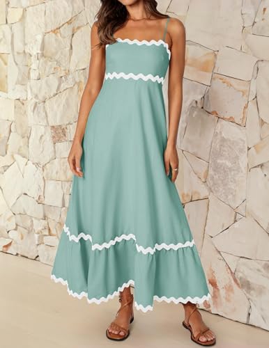 Image of ZESICA Women's 2026 Summer Spaghetti Straps Sleeveless Backless Sundress Flowy Smocked Lace Swing A Line Midi Dress