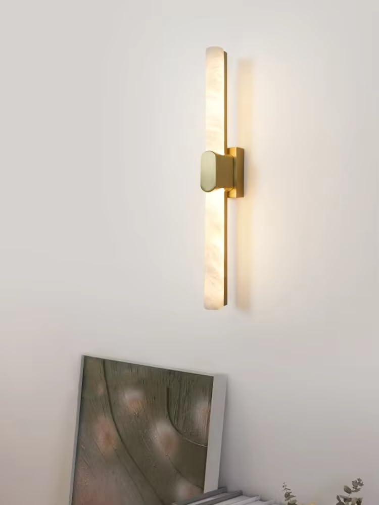 SMCCYYSD Minimalist Led Marble Wall Lamp - Copper Design For Living Room, Bedroom, Sofa Background, And Corridor Modern Lighting Fixture,Cool White-H 50cm